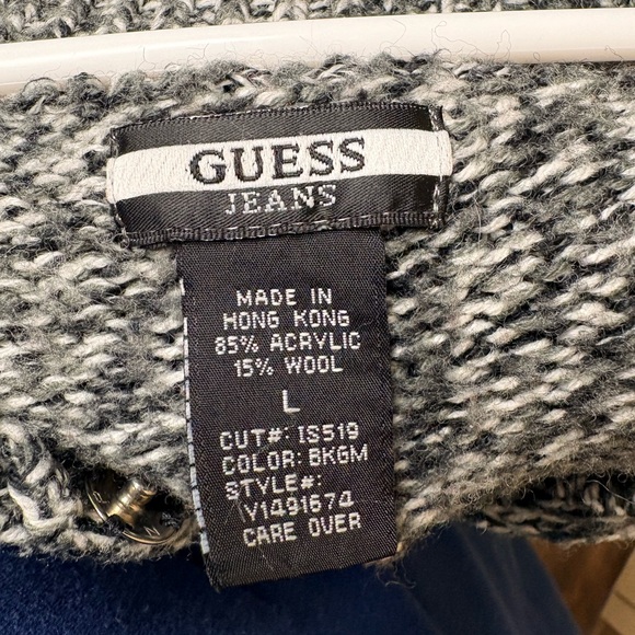 GUESS Jeans Women’s Gray Tweed Ribbed Knit Wool Blend Cardigan Sweater Tunic - Picture 4 of 8